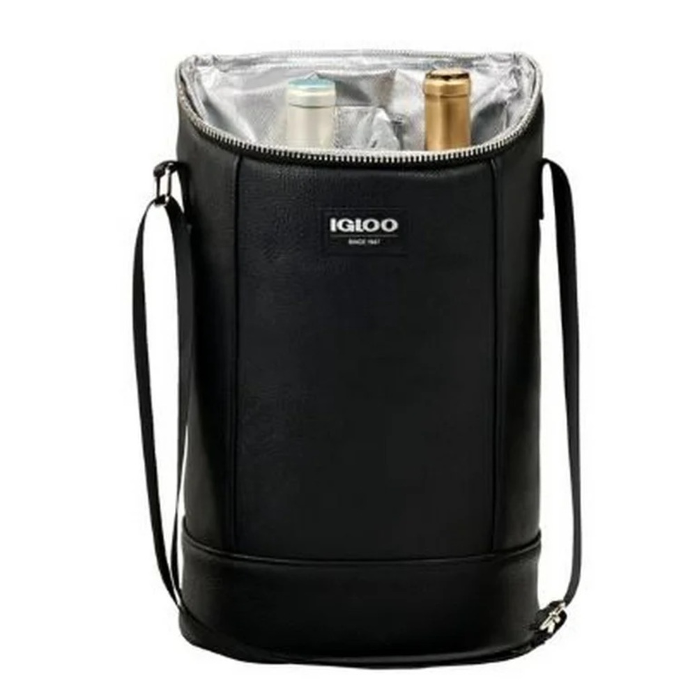 Igloo Black Faux Leather Insulated wine bottle tote! - Picture 3 of 3